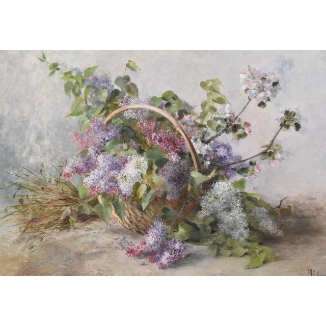 Auguste Kind, Lilac Flowers, 1890s, Oil on Canvas, Framed For Sale - Image 3 of 12
