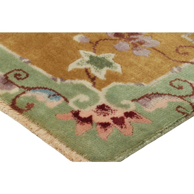 Rug & Kilim Rug & Kilim’s Chinese Art Deco Rug in Brown and Green With Floral Patterns For Sale - Image 4 of 7