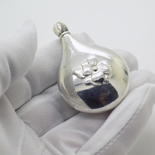 A vintage Italian perfume bottle, handcrafted in Padua (Padova, PD, Italy) during the 1980s/1990s in Continental Silver...