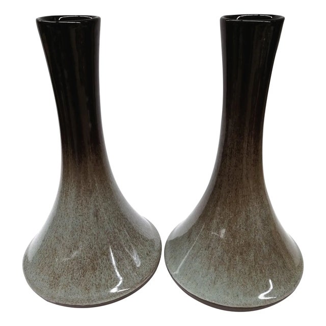 1980s Artisan Mottled Ceramic Vases- A Pair For Sale - Image 5 of 11