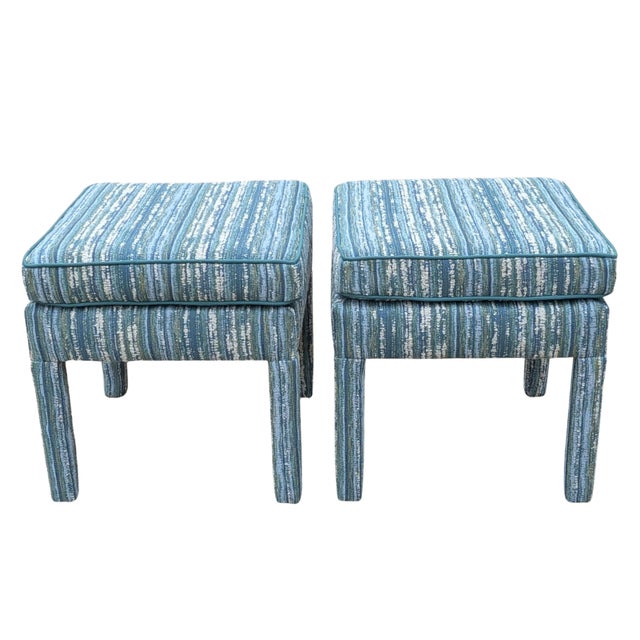 Textile Perennials Wild Child Parsons Ottomans in Tree Hugger Performance- Pair For Sale - Image 7 of 10
