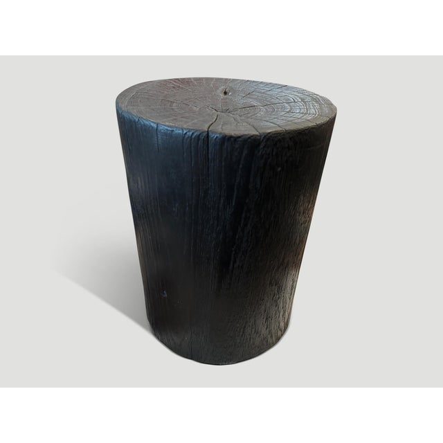 2010s Andrianna Shamaris Cylinder Charred Teak Wood Side Table or Stool For Sale - Image 5 of 5