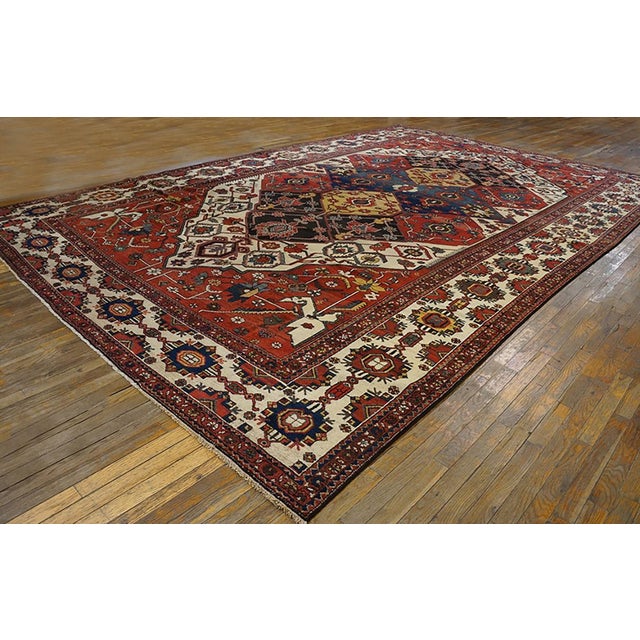 Persian 1900s Red Navy Medallion Antique Hand Knotted Persian Bakhtiari Rug 10'2"x16'4" Wool Carpet For Sale - Image 3 of 8