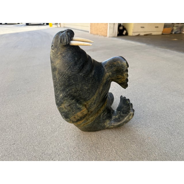 Stone Eskimo Walrus Stone Sculpture by Adami Alariaq For Sale - Image 7 of 7
