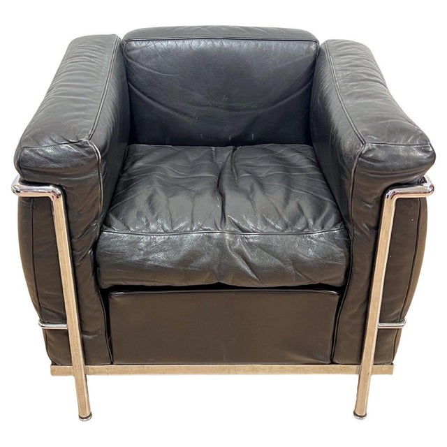 LC2 Chair with Chromed Steeltube and Black Leather by Charlotte Perriand for Cassina, 1970 For Sale - Image 16 of 16