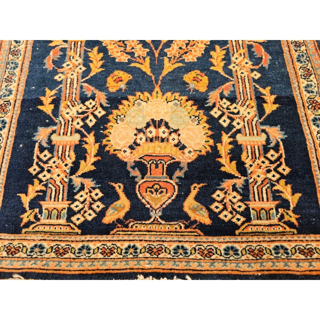 Persian Vintage Persian Kashan Pictorial Rug, Hand-Knotted Wool, Floral Vase Pattern, Navy & Red, 2x2 For Sale - Image 3 of 15