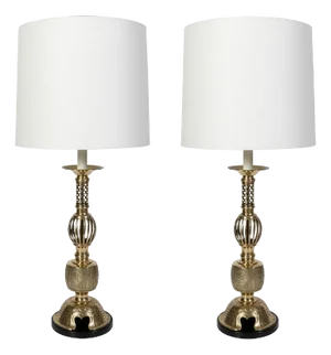 Pair Tall Brass Asian Style Lamps