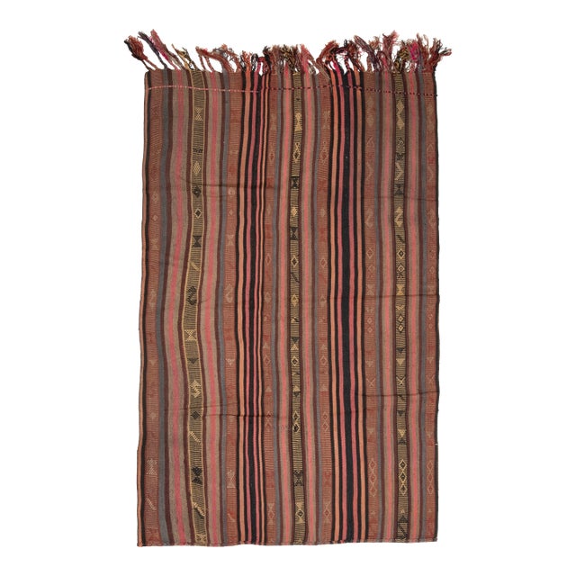 Striped Turkish Vintage Orange Brown Kilim Rug For Sale