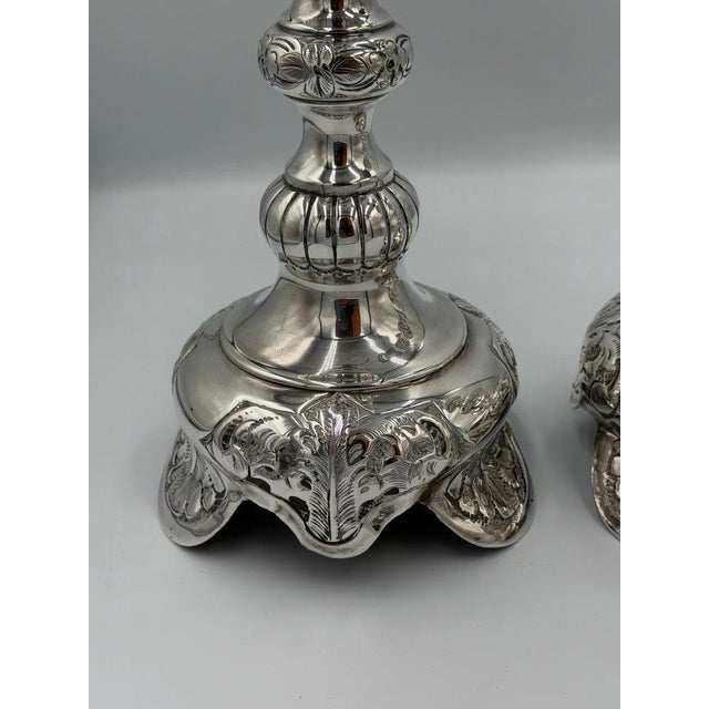 Antique Sterling Silver Baroque Revival Candlesticks With Repoussé - a Pair For Sale - Image 18 of 18
