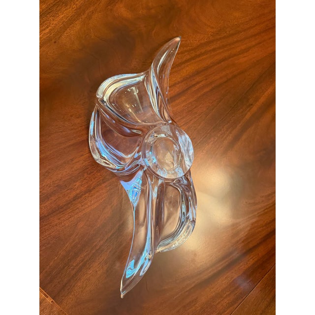This elegant, hand blown crystal art glass console bowl was cratted in Vannes-le-Chatel, France, circa 1950. The large...