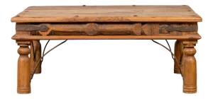 Rustic Indian Sheesham Wood Coffee Table with Nailhead Design and Baluster Legs
