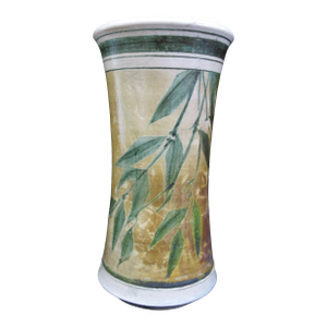 Hand Painted Bamboo Iridescent Glaze Asian Style 8 1/4" Tall Vase Signed Ritzman