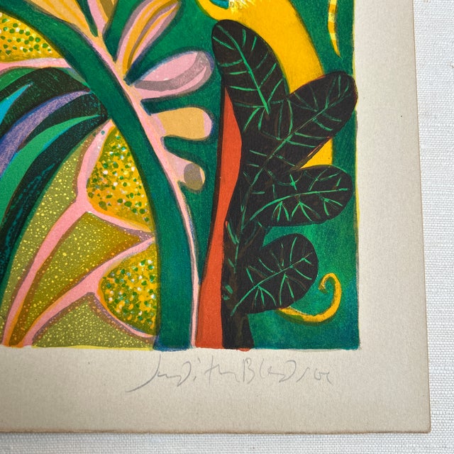 1970s 1970’s Folk Art Jungle Scene Original Lithograph For Sale - Image 5 of 6