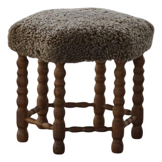 Modern Danish Hexagon Stool in Oak & Lambswool, 1950s For Sale