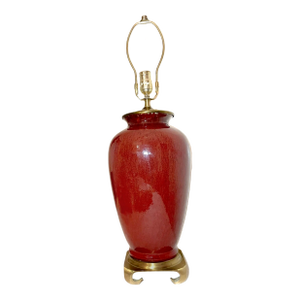 Large Modern Handmade Chinese Red Real Oxblood Pottery Brass Vase Table Lamp