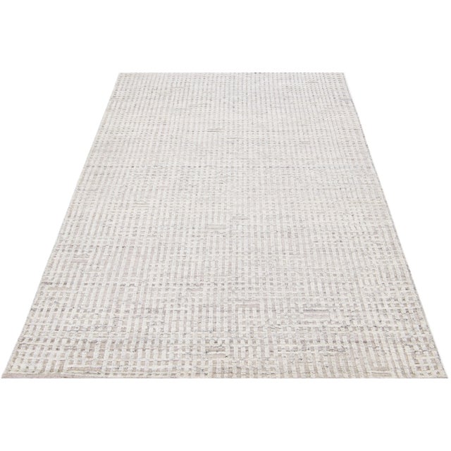 Contemporary 2010s Modern Geometric Moroccan Style Scatter Wool Rug With Ivory Field by Apadana For Sale - Image 3 of 7