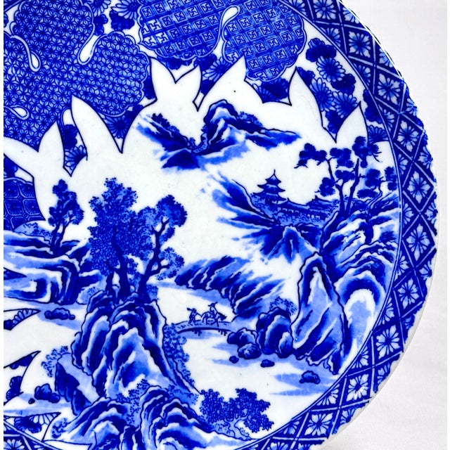 Antique Japanese Blue & White Porcelain Charger With Yamatoku Mark, Early 20th Century For Sale - Image 4 of 8
