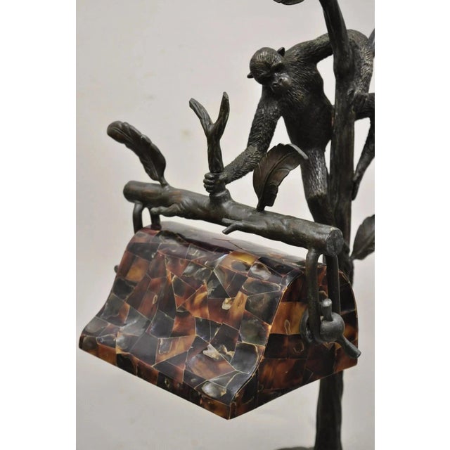 Late 20th Century Maitland Smith Figural Bronze Monkey Desk Table Lamp Adjustable Pen Shell Shade For Sale - Image 11 of 12