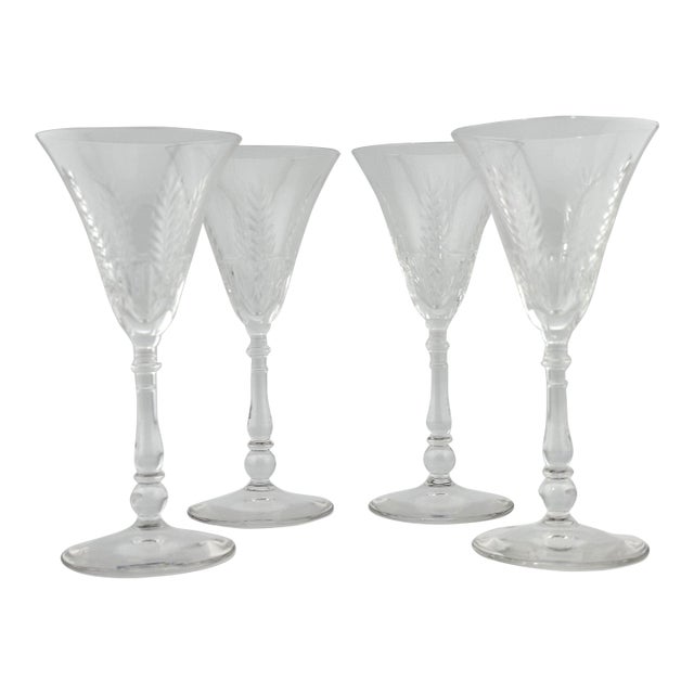Bryce Crystal Sherry Glasses – Set of 4, Cut Crystal Stem 854 Feather Pattern, 1960s For Sale