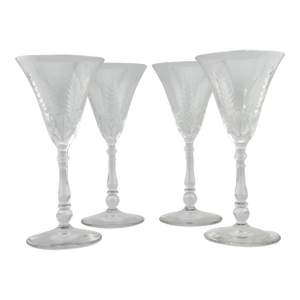 Bryce Crystal Sherry Glasses – Set of 4, Cut Crystal Stem 854 Feather Pattern, 1960s
