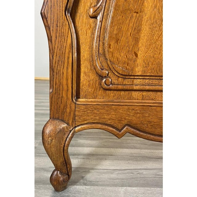 Vintage French Louis XVI Oak Double Bed Frame with Carved Headboard For Sale - Image 6 of 12