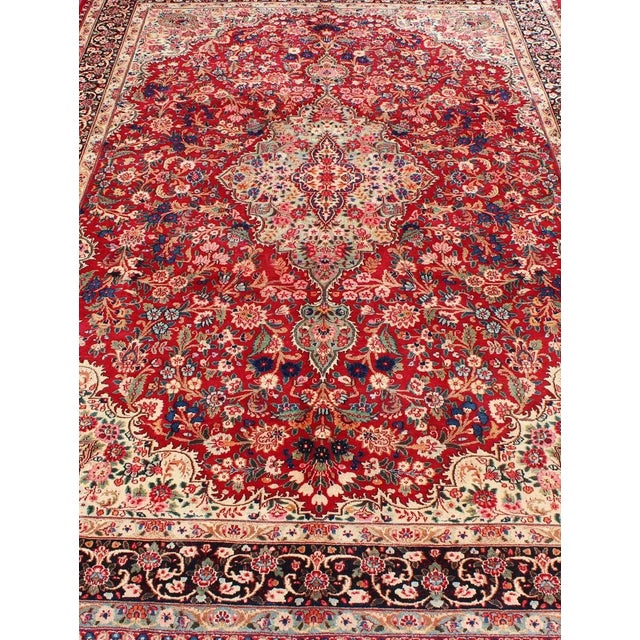 Textile Vintage Mashad Rug With Floral Medallion Design in Red and Cream For Sale - Image 7 of 11