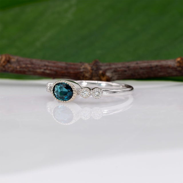 Metal Indicolite Tourmaline Ring With Natural Diamond Accents: Solid 14k Gold, Size 6.75 For Sale - Image 7 of 10