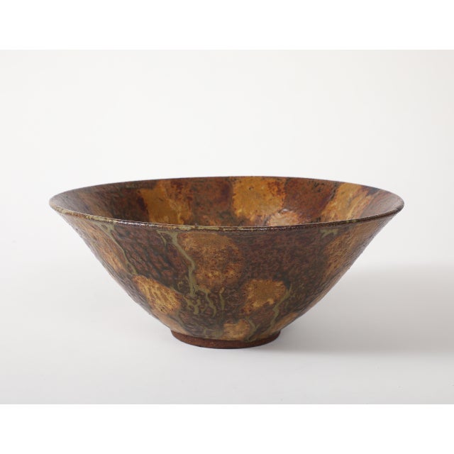 1950s 1950's Studio Made Mottled Pottery Decorative Bowl For Sale - Image 5 of 14