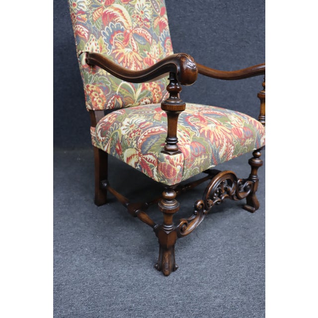 Victorian Walnut Upholstered Open Armchair With Tapestry Upholstery For Sale - Image 9 of 12