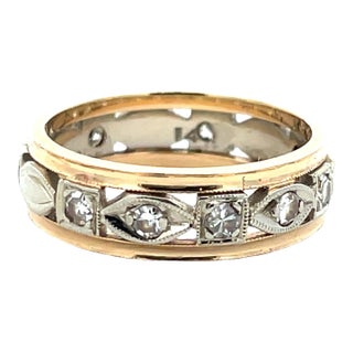 Vintage 14k Two Tone Gold Diamond Milgrain Ring, Size 4.75 For Sale
