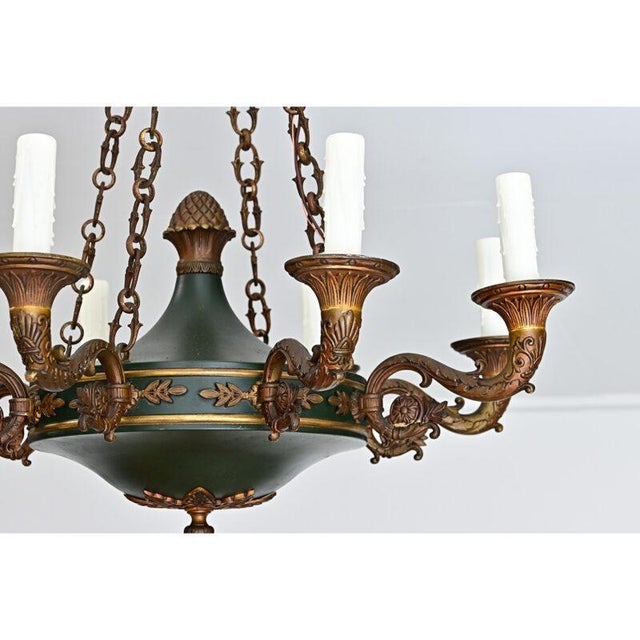 Vintage French Empire Style Gilt Bronze & Tole Flush-Mount For Sale - Image 12 of 13