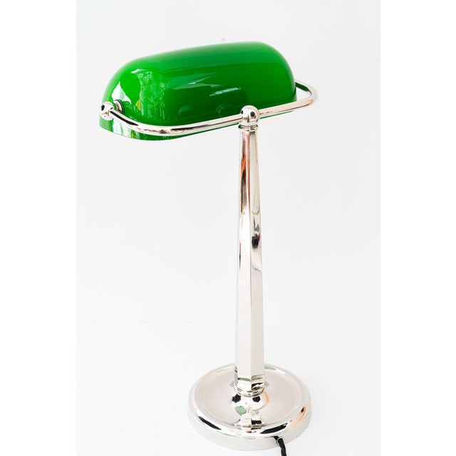 Green Art Deco Nickel-Plated Banker Table Lamp, Vienna, Austria, 1920s For Sale - Image 8 of 18