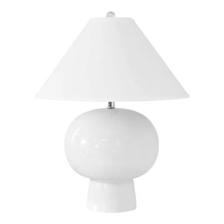 Matthew Izzo Home - Annie White Ceramic Table Lamp With White Linen Coolie Shade For Sale