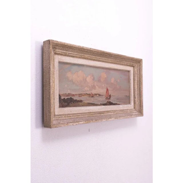 Romantic sea side painted on panel. In a good vintage condition. Measurements H. 22 cm; B. 43 cm.