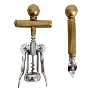 1970s Italian Brass Corkscrew & Bottle Opener Set For Sale