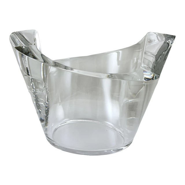 1990s Orrefors Contemporary Clear Crystal Glass Bowl Signed For Sale