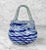 Mid-Century Modern Vintage Blown Art Glass Blue Stripe Handbag Purse Vase For Sale - Image 3 of 9