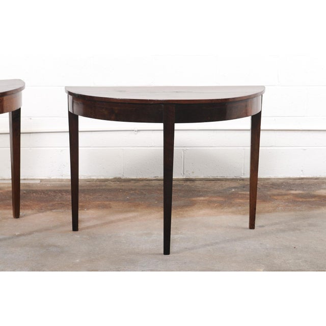 Wood Pair of 19th C. Italian Demi-Lune Consoles For Sale - Image 7 of 11