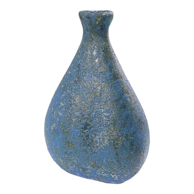 Marcello Fantoni Vase C. 1950s Signed Modernist Textured Volcanic Glazed Ceramic For Sale