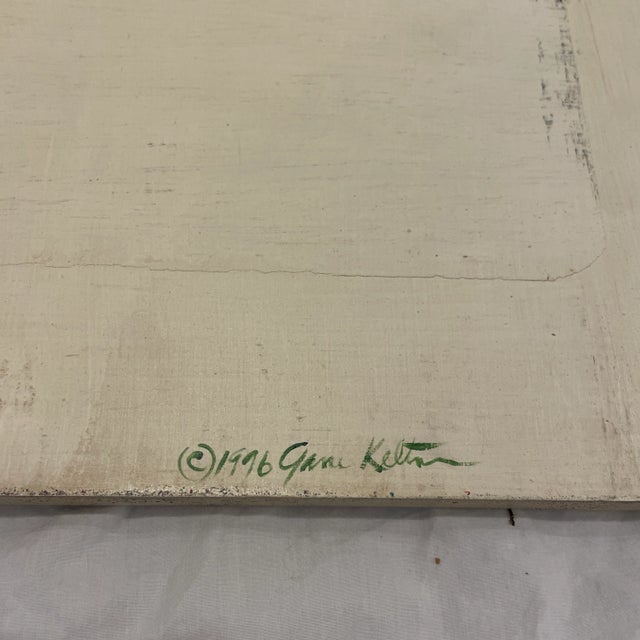 Vintage Painting on Wood of Pears on a Branch With "Beurre' Rennes" and a Blue Gingham Pattern Frame For Sale - Image 9 of 10