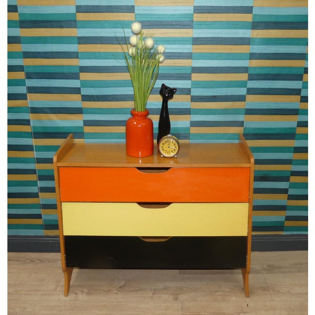 Charming Hallway Furniture Beautiful 1950s shoe cabinet, in a splayed design A special feature is the tri-colored fronts...