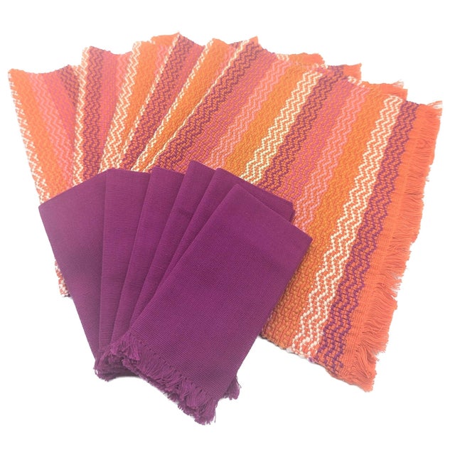 Crate & Barrel Woven Cotton Placemats and Napkins Made in Guatemala, Set of 6 For Sale - Image 4 of 9