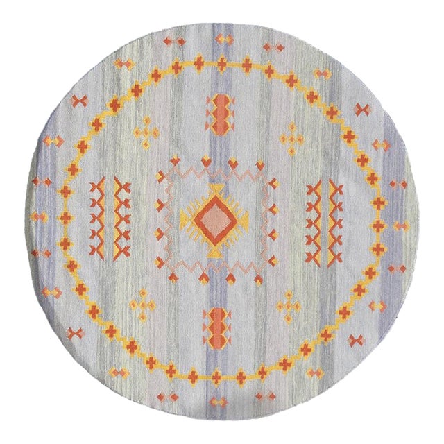Pasargad DC Light Blue Fine Hand Knotted Moroccon Round Rug For Sale
