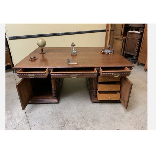 Late 19th Century Antique Neo-Renaissance Partner Desk, 1880 For Sale - Image 5 of 12