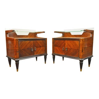 Italian Modern Two Tier Nightstands in Mahogany - a Pair