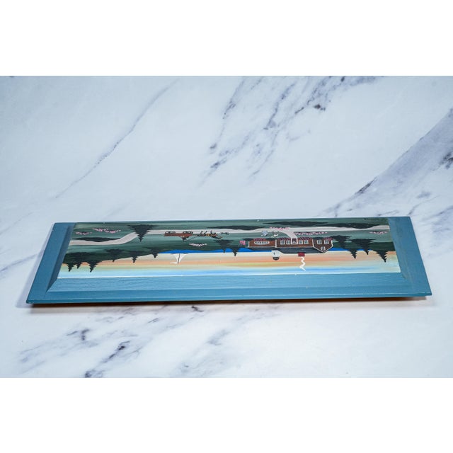 Vintage Folk Art Oil Painting Wood Board New England Coast Scene Country Home Decor For Sale - Image 13 of 17