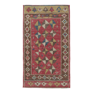 Rug & Kilim's Tribal Inspired Runner Rug, Red With Playful Tribal Geometry