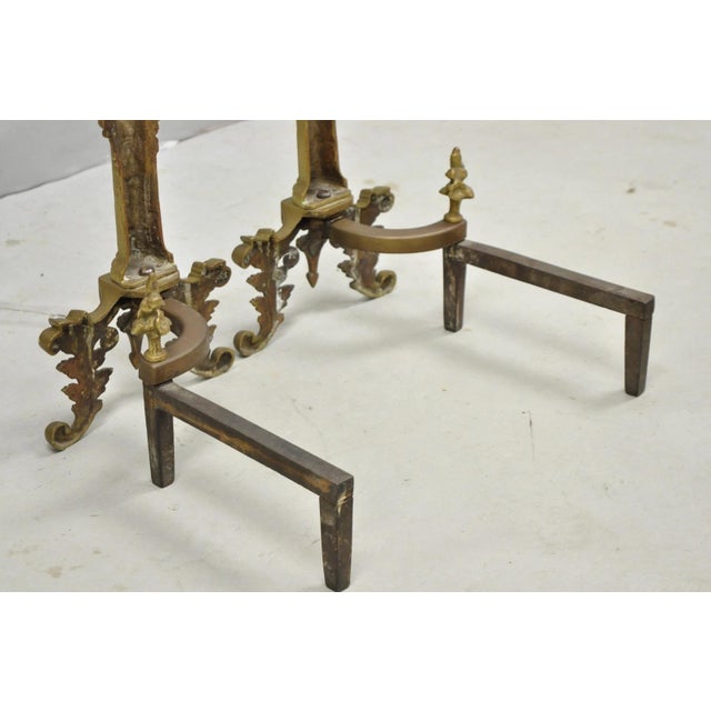 Antique French Empire Style Bronze Corinthian Column Fireplace Andirons - A Pair For Sale - Image 13 of 14