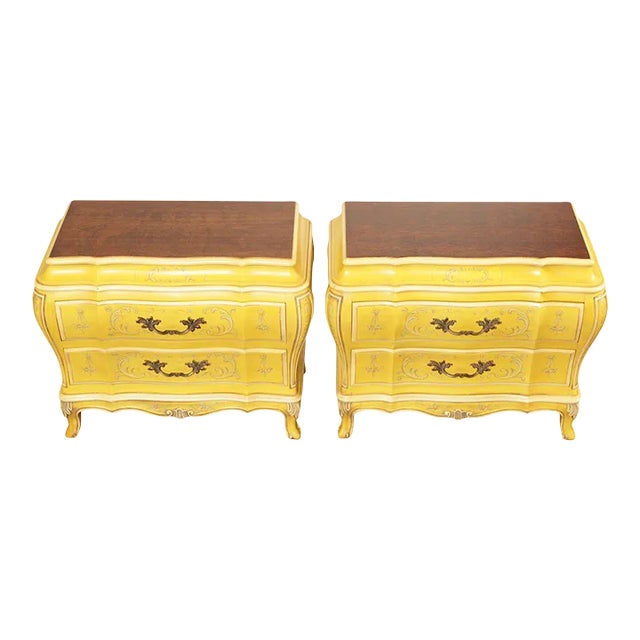 Karges Louis XV Style Florentine Painted Bombe Chest Nightstands - A Pair For Sale
