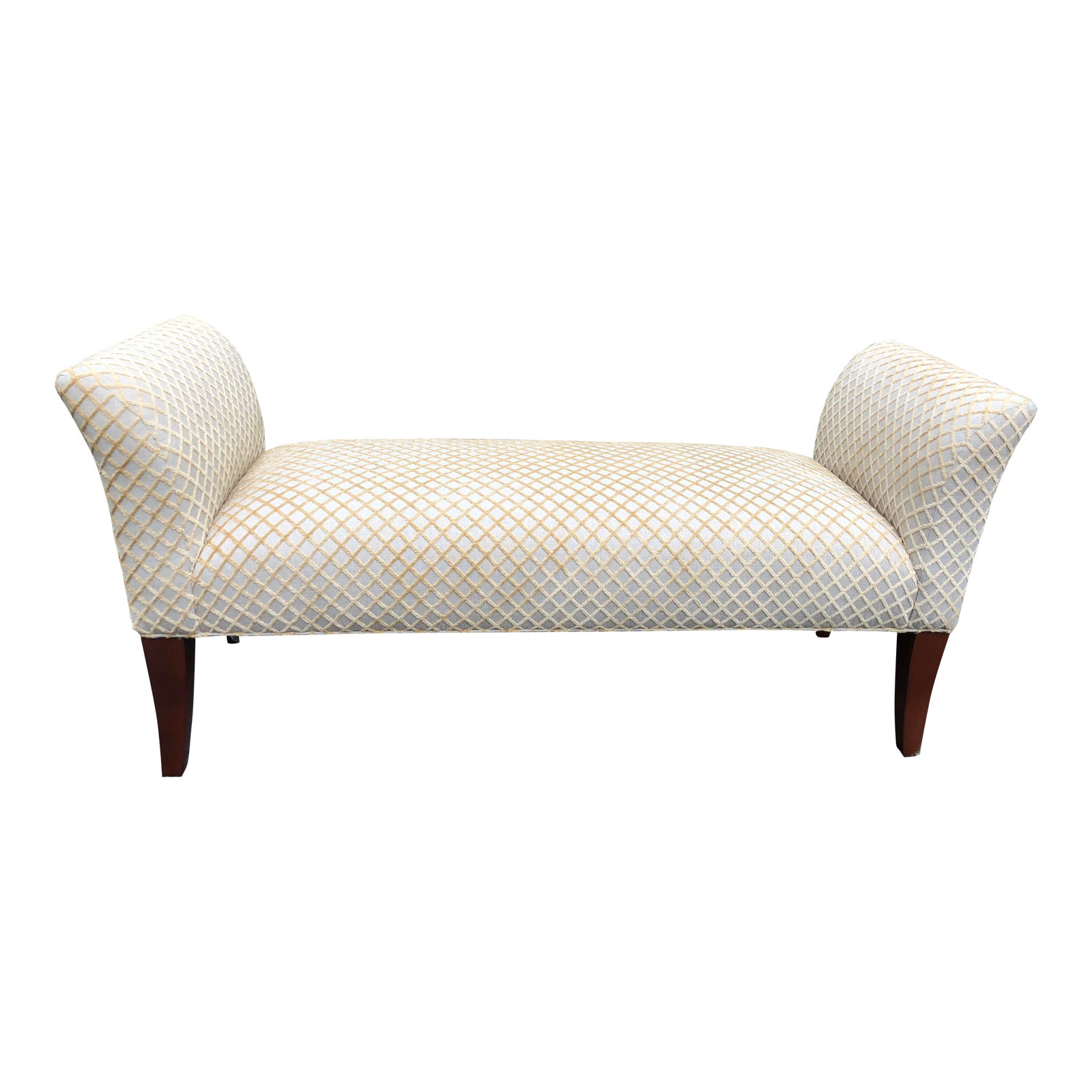 Classic Latticed Pattern Bench in Gold/Yellow and Off-White | Chairish